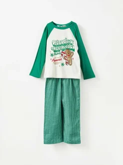 Cotton On Kids Matching Family Christmas Raglan Long Sleeve Pyjamas Green Hot
