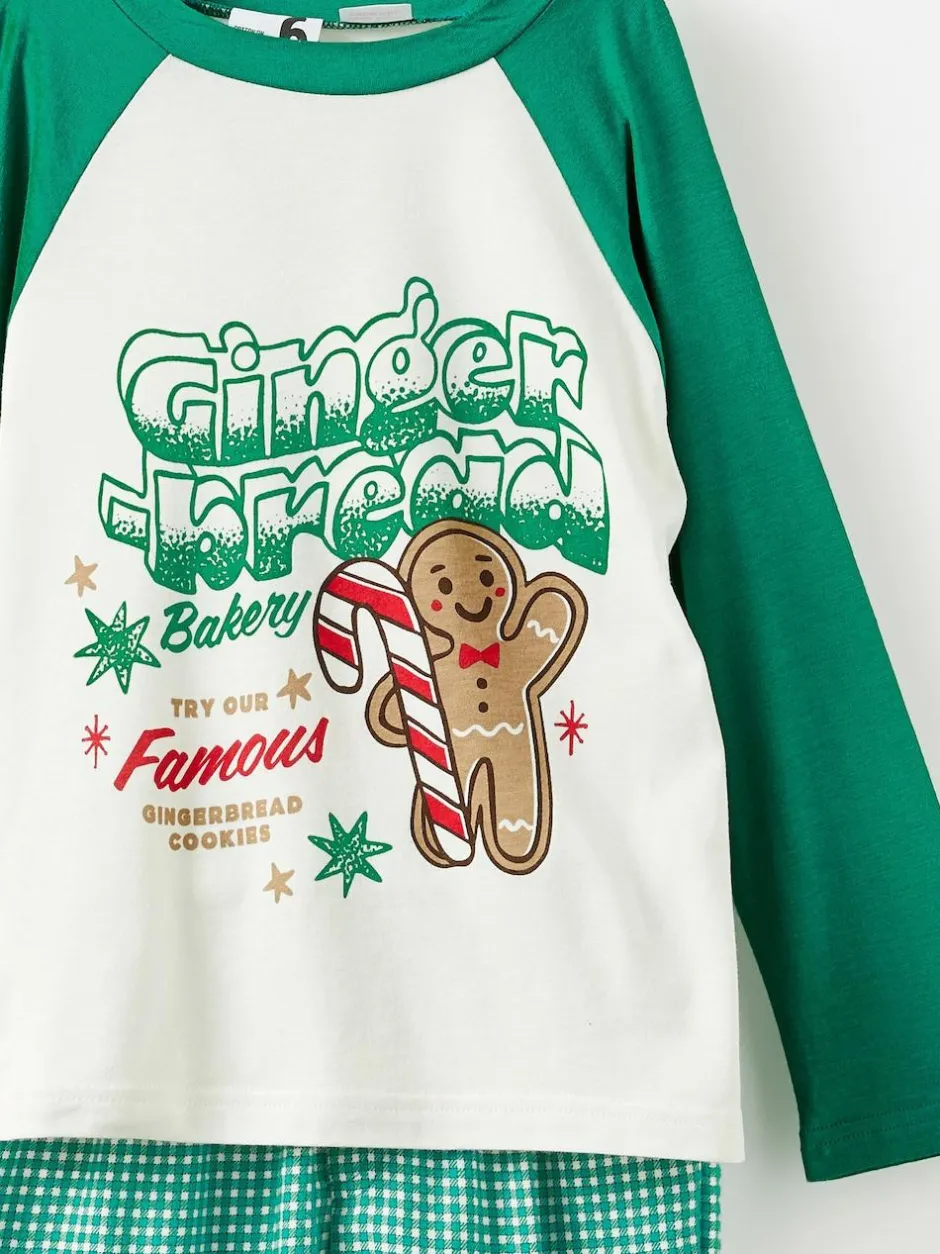 Cotton On Kids Matching Family Christmas Raglan Long Sleeve Pyjamas Green Hot