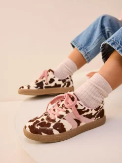 Next Cow Print Leather Standard Fit (F) Retro Trainers New