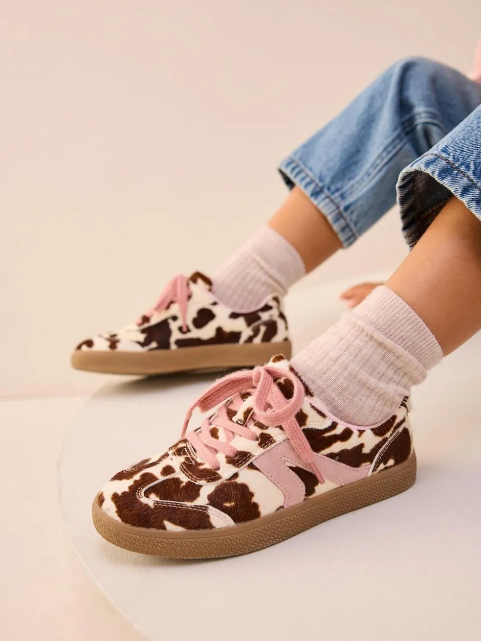 Next Cow Print Leather Standard Fit (F) Retro Trainers New