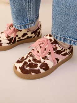 Next Cow Print Leather Standard Fit (F) Retro Trainers New