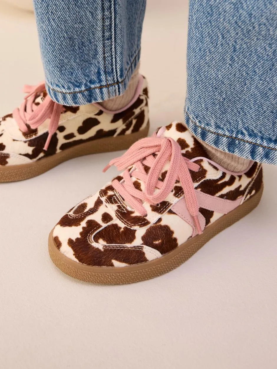 Next Cow Print Leather Standard Fit (F) Retro Trainers New