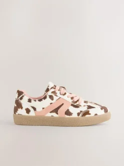 Next Cow Print Leather Standard Fit (F) Retro Trainers New