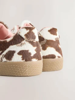 Next Cow Print Leather Standard Fit (F) Retro Trainers New