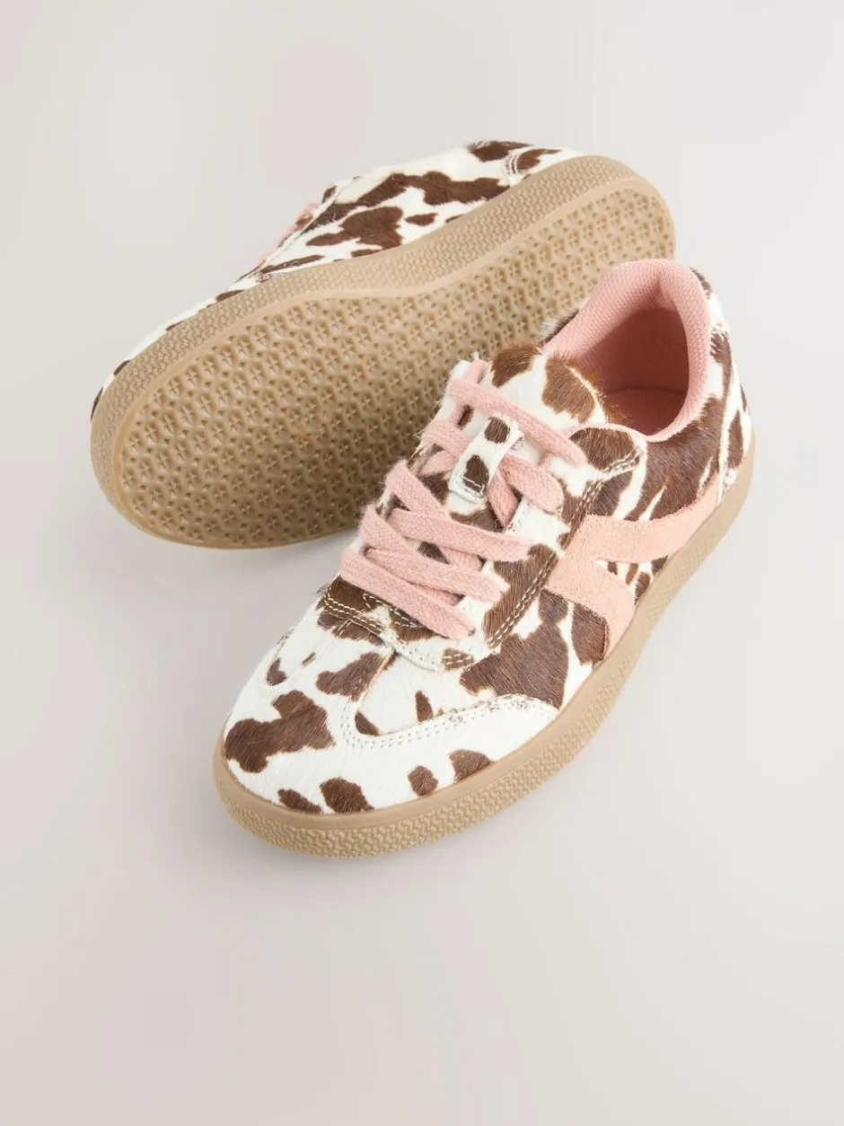 Next Cow Print Leather Standard Fit (F) Retro Trainers New