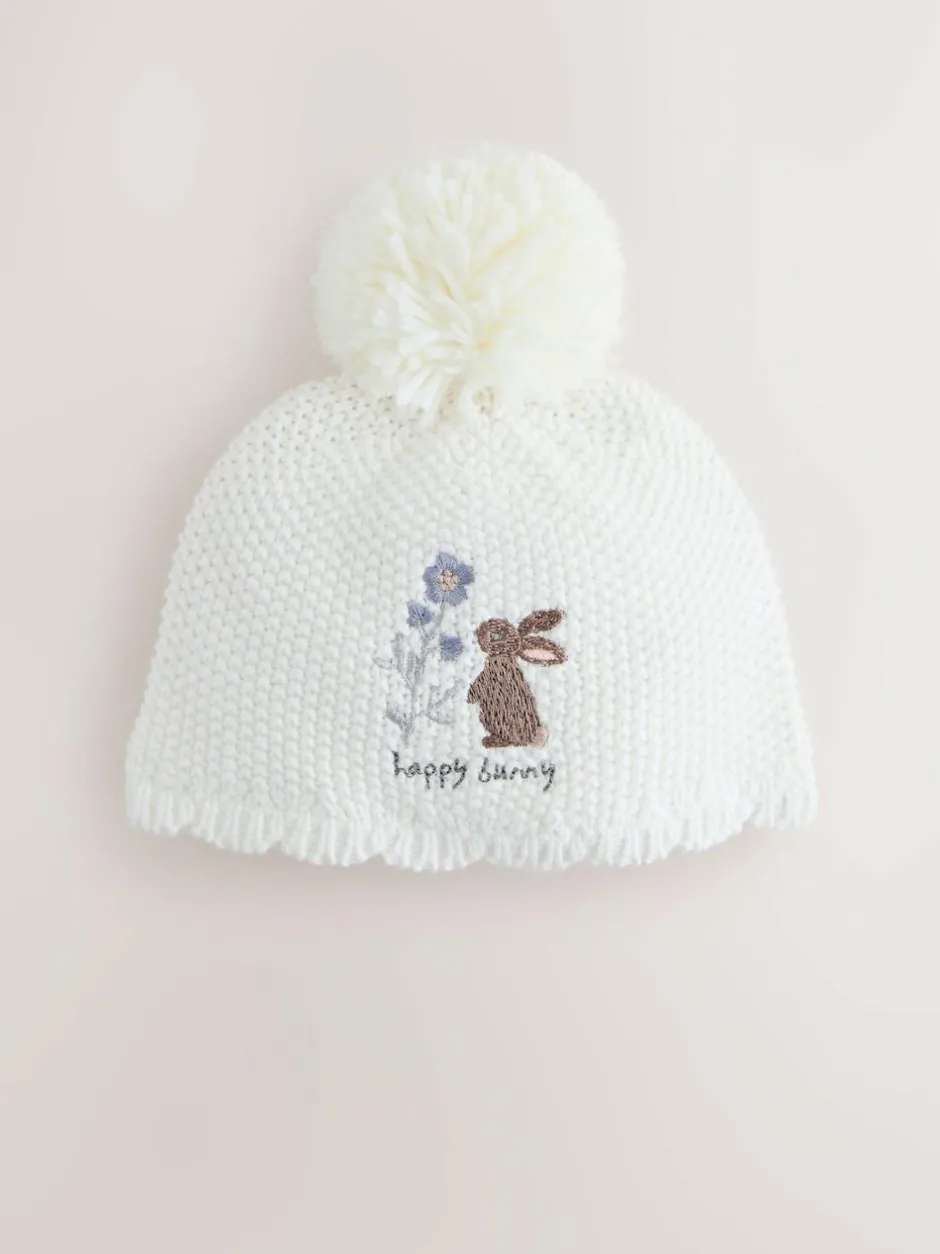Next Cream Baby Embroidered Bunny Character Hat (0mths-2yrs) New