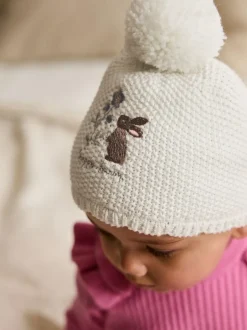 Next Cream Baby Embroidered Bunny Character Hat (0mths-2yrs) New