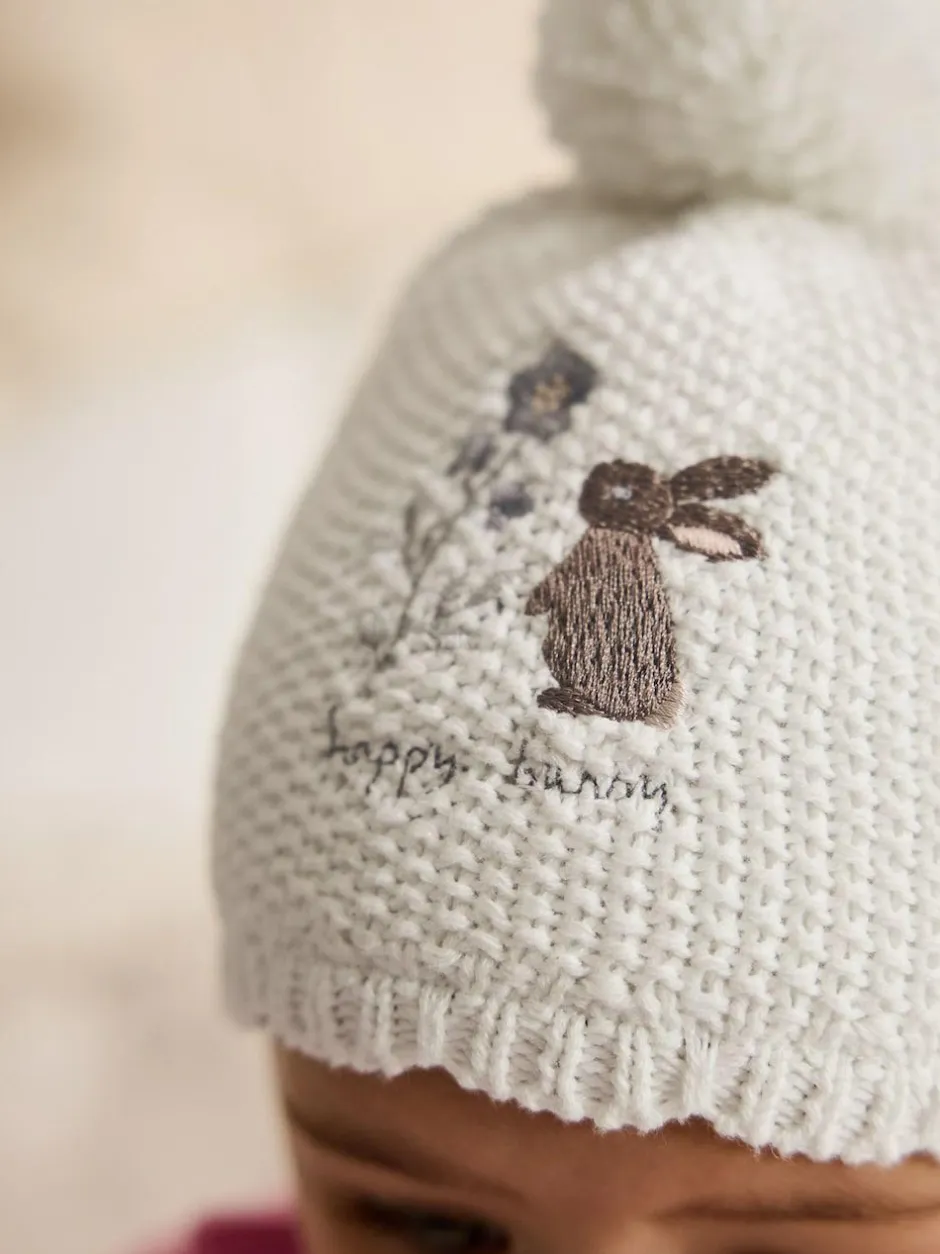 Next Cream Baby Embroidered Bunny Character Hat (0mths-2yrs) New