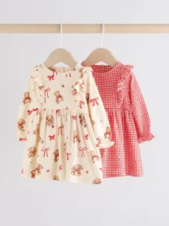 Next Baby Jersey Dresses 2 Pack (0mths-2yrs) Cream Bear/ Red Cherry Gingham Online
