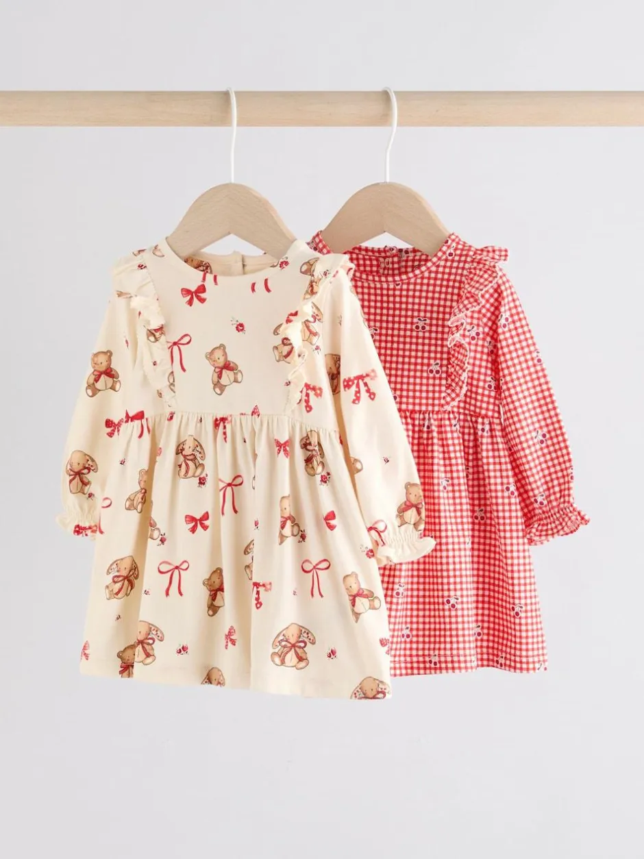 Next Baby Jersey Dresses 2 Pack (0mths-2yrs) Cream Bear/ Red Cherry Gingham Online