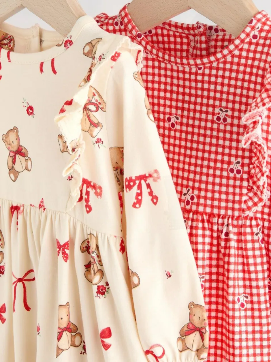Next Baby Jersey Dresses 2 Pack (0mths-2yrs) Cream Bear/ Red Cherry Gingham Online