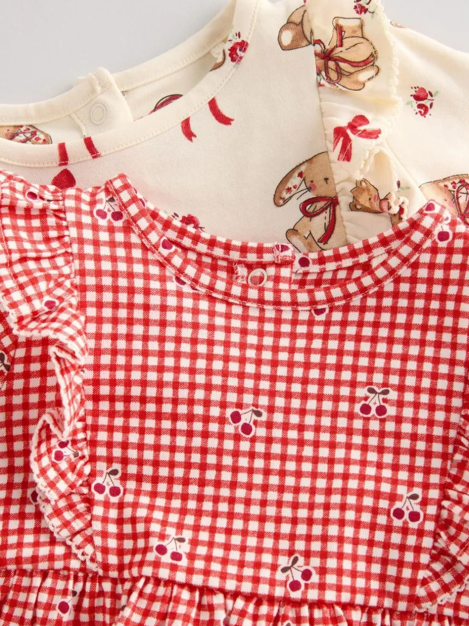 Next Baby Jersey Dresses 2 Pack (0mths-2yrs) Cream Bear/ Red Cherry Gingham Online