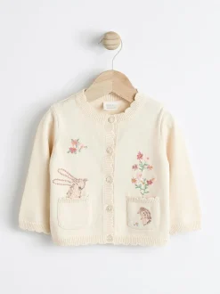 Next Cream Bunny 100% Cotton Pointelle Knitted Floral Flower Baby Cardigan (0mths-3yrs) New