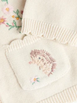 Next Cream Bunny 100% Cotton Pointelle Knitted Floral Flower Baby Cardigan (0mths-3yrs) New