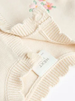 Next Cream Bunny 100% Cotton Pointelle Knitted Floral Flower Baby Cardigan (0mths-3yrs) New