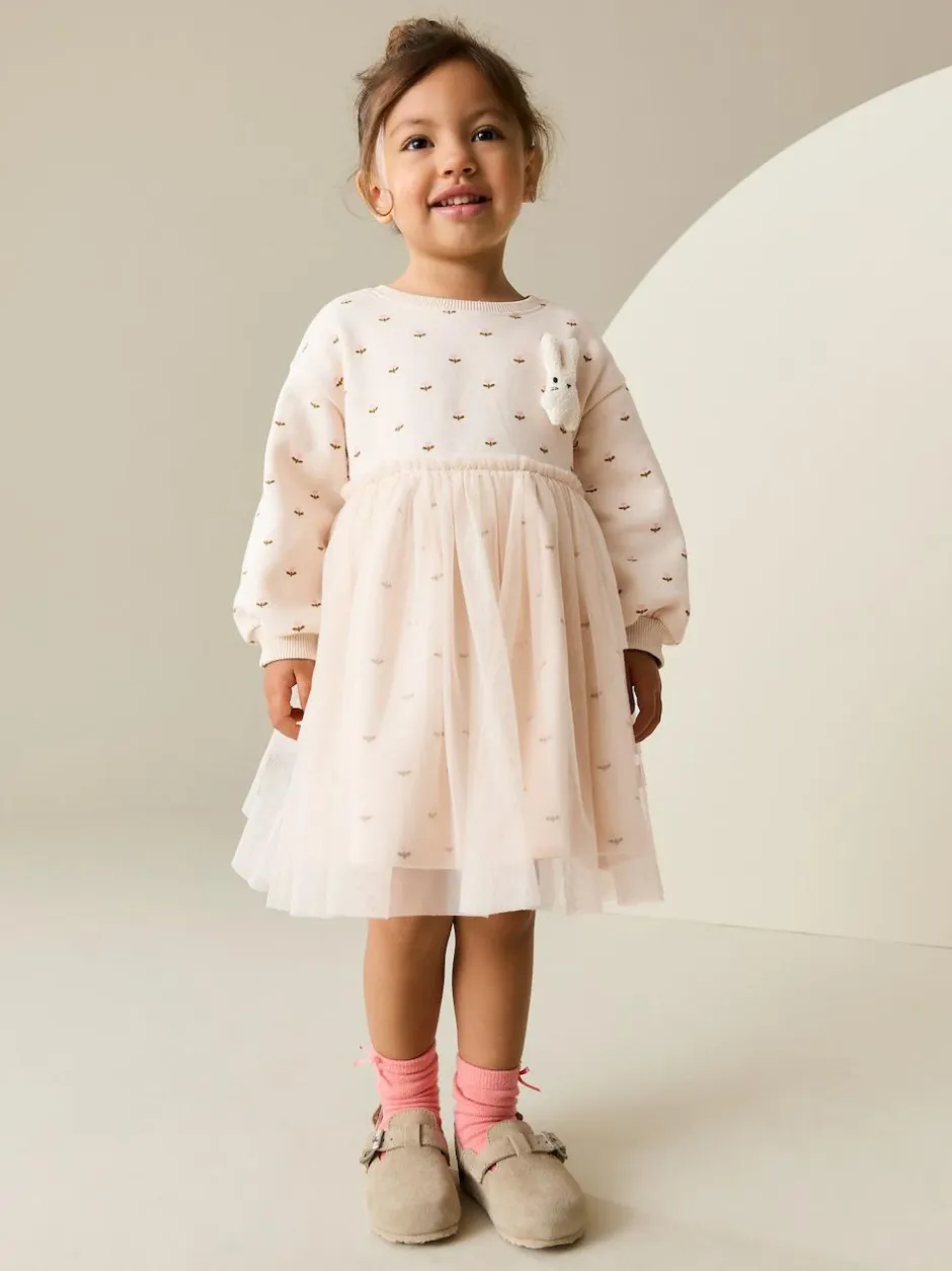 Next Cream Bunny Mesh Skirt Sweat Dress (3mths-7yrs) Sale