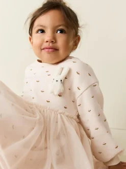 Next Cream Bunny Mesh Skirt Sweat Dress (3mths-7yrs) Sale