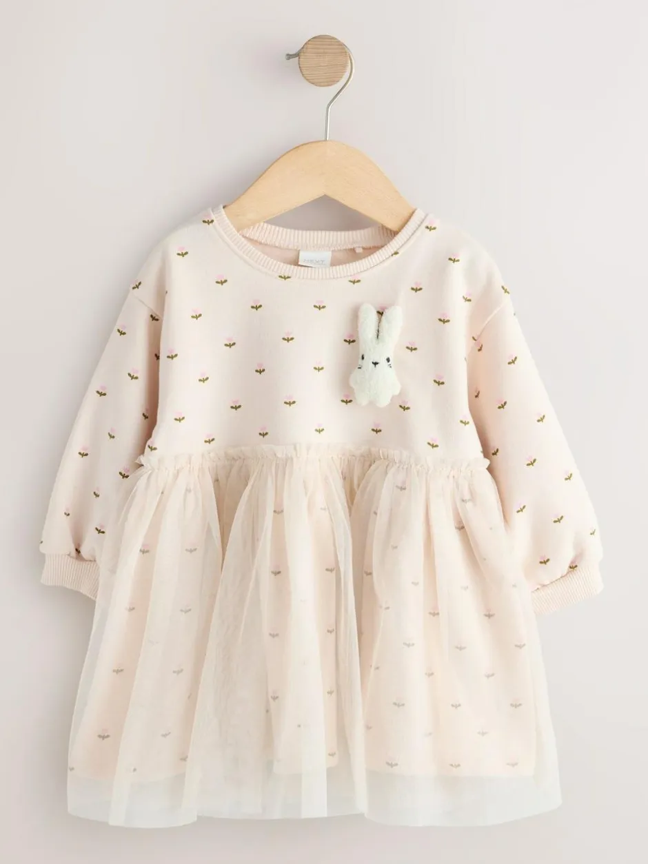 Next Cream Bunny Mesh Skirt Sweat Dress (3mths-7yrs) Sale