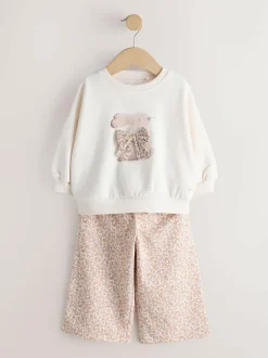 Next Cream Bunny Sweatshirt & Wide Leg Trousers Set (3mths-7yrs) Best