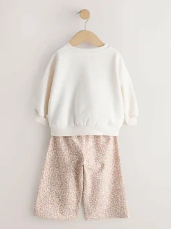 Next Cream Bunny Sweatshirt & Wide Leg Trousers Set (3mths-7yrs) Best