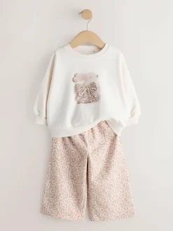Next Cream Bunny Sweatshirt & Wide Leg Trousers Set (3mths-7yrs) Best