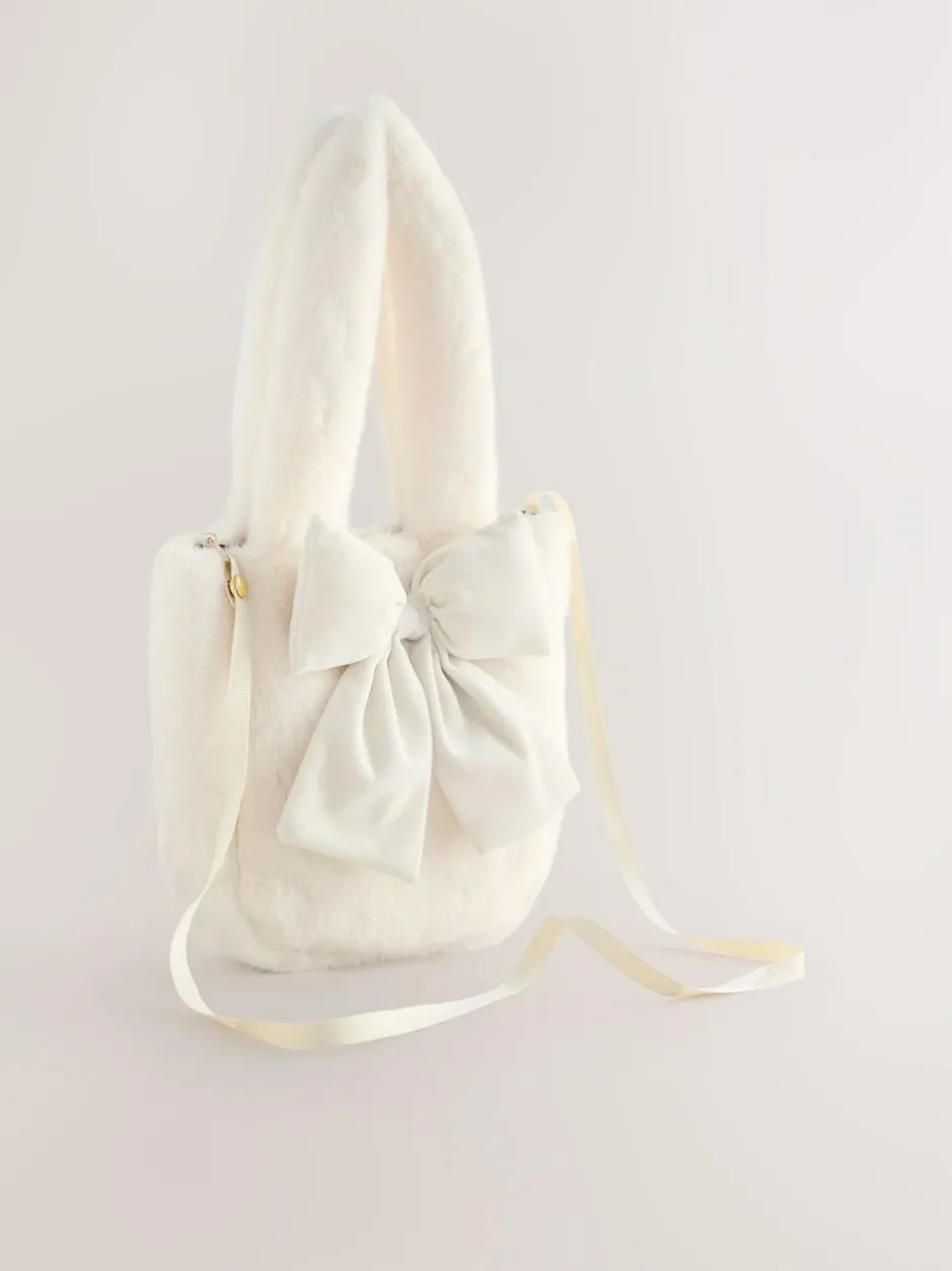 Next Cream Cream Fur Bucket Bag Outlet