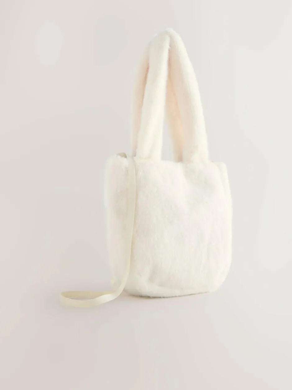 Next Cream Cream Fur Bucket Bag Outlet