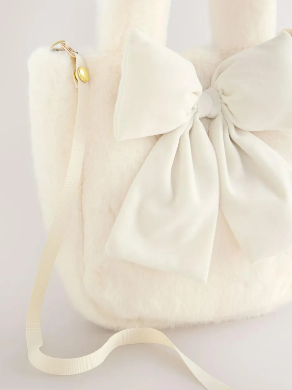 Next Cream Cream Fur Bucket Bag Outlet