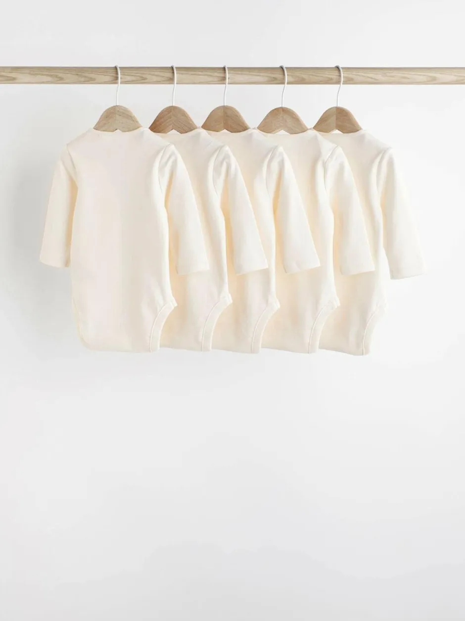 Next Cream Essential Baby Long Sleeve Bodysuits 5 Pack Outlet