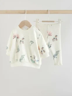 Next Baby Sweater and Joggers Set 2 Piece (0mths-2yrs) Cream Floral Hot