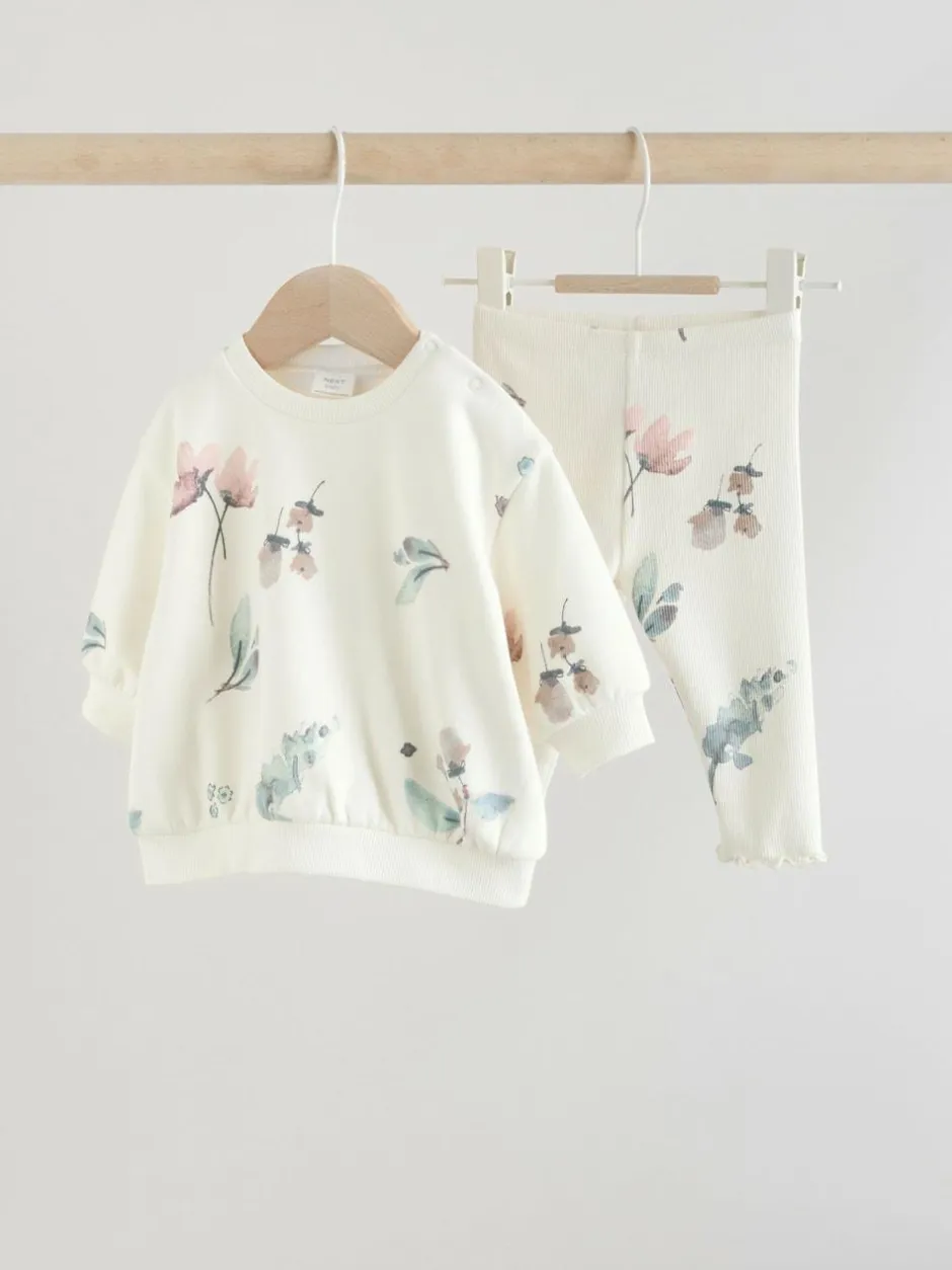 Next Baby Sweater and Joggers Set 2 Piece (0mths-2yrs) Cream Floral Hot