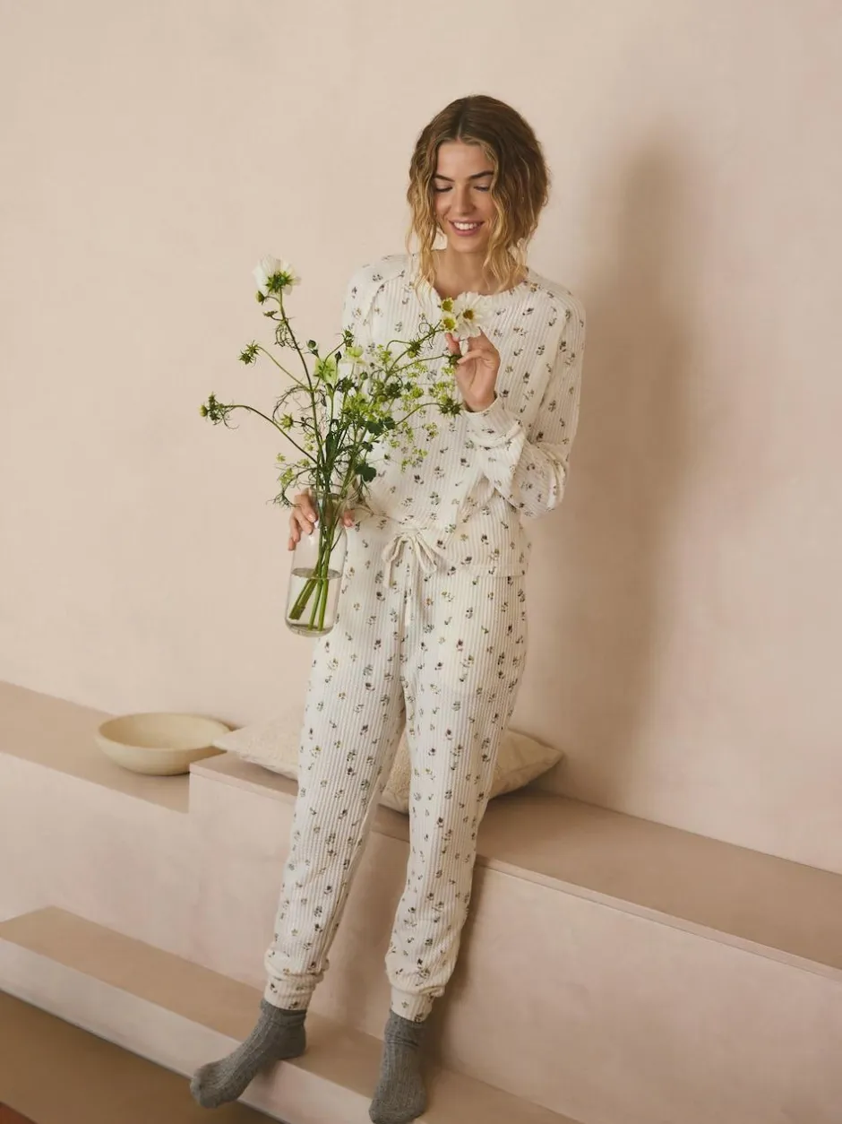 Next Cream Floral Cosy Waffle Long Sleeve Pyjamas Best