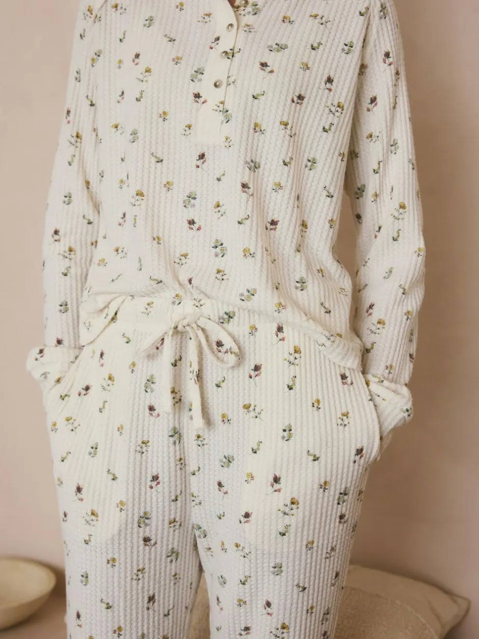 Next Cream Floral Cosy Waffle Long Sleeve Pyjamas Best