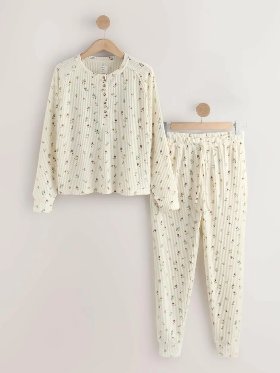 Next Cream Floral Cosy Waffle Long Sleeve Pyjamas Best