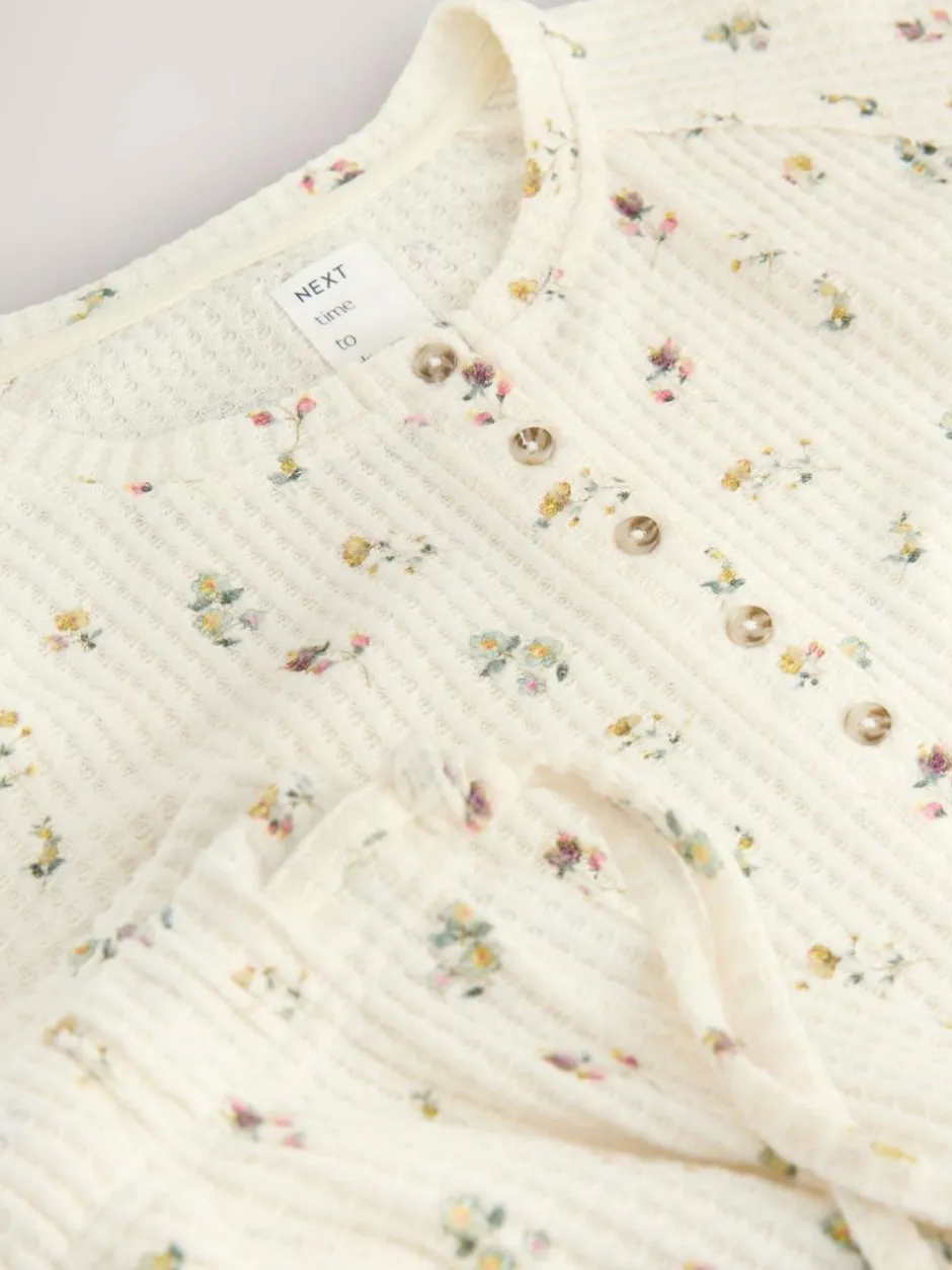 Next Cream Floral Cosy Waffle Long Sleeve Pyjamas Best