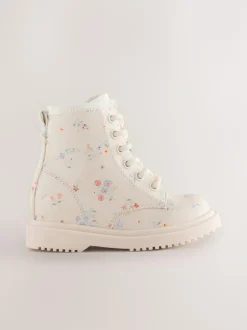 Next Wide Fit (G) Lace-Up Ankle Boots Cream Floral New