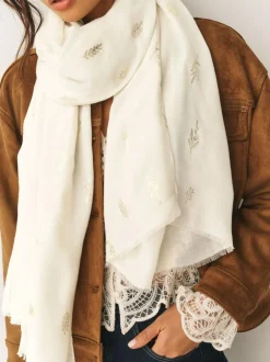 Next Cream Foil Print Lightweight Scarf Best