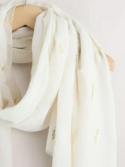 Next Cream Foil Print Lightweight Scarf Best