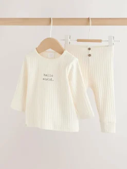 Next Hello World Top and Leggings Baby Set (0-18mths) Cream Outlet