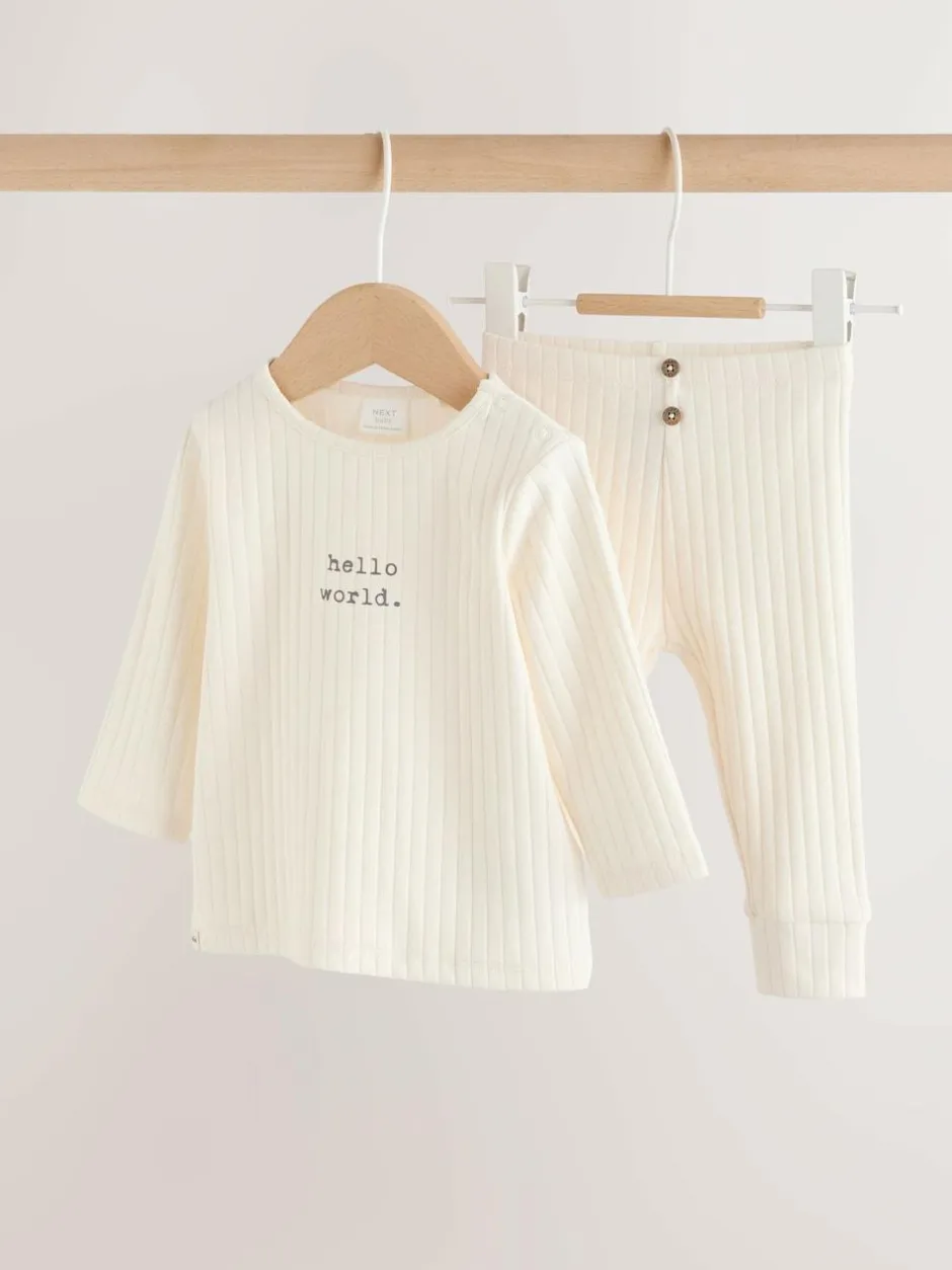 Next Hello World Top and Leggings Baby Set (0-18mths) Cream Outlet