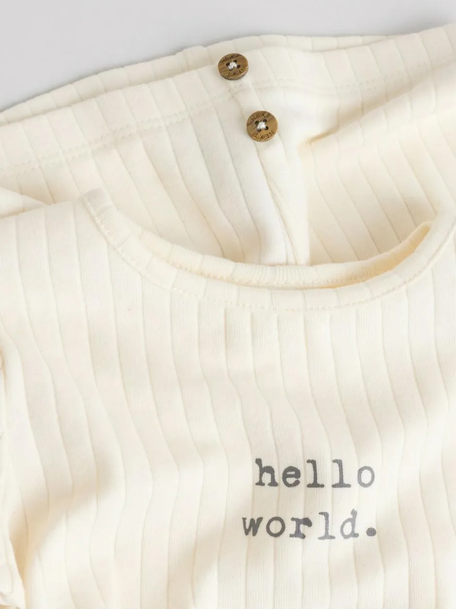 Next Hello World Top and Leggings Baby Set (0-18mths) Cream Outlet