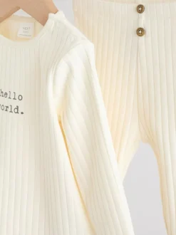 Next Hello World Top and Leggings Baby Set (0-18mths) Cream Outlet