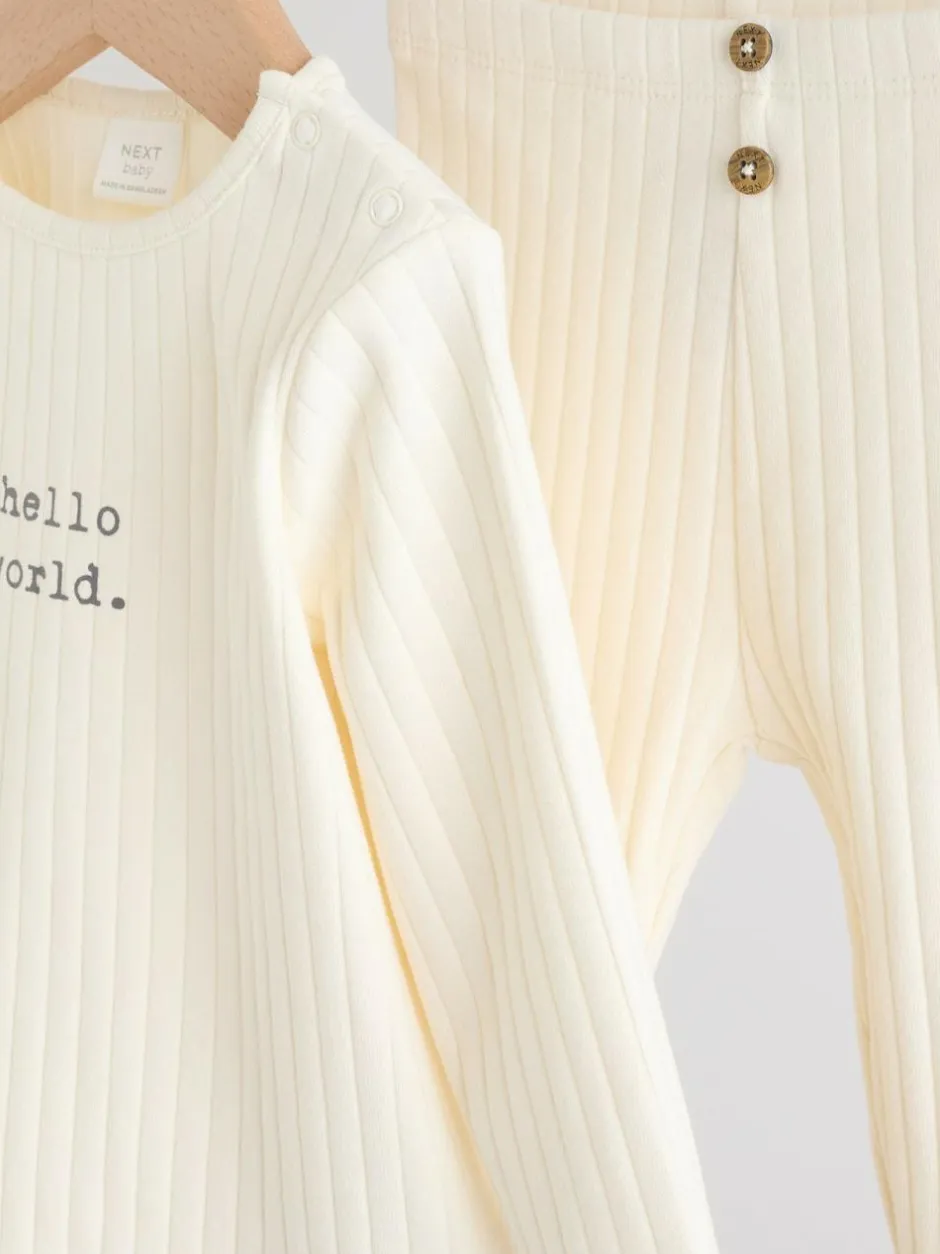 Next Hello World Top and Leggings Baby Set (0-18mths) Cream Outlet