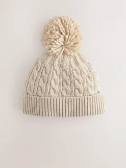Next Knitted Cable Pom Beanie Cream New