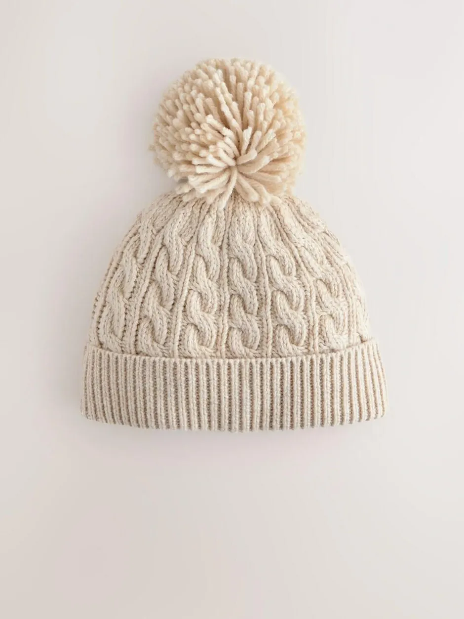 Next Knitted Cable Pom Beanie Cream New