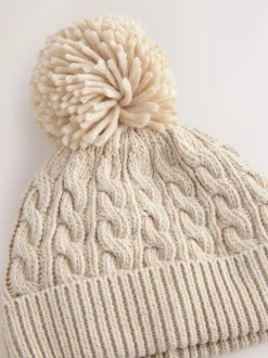 Next Knitted Cable Pom Beanie Cream New