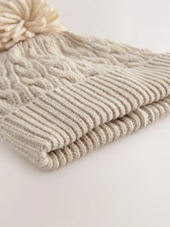 Next Knitted Cable Pom Beanie Cream New