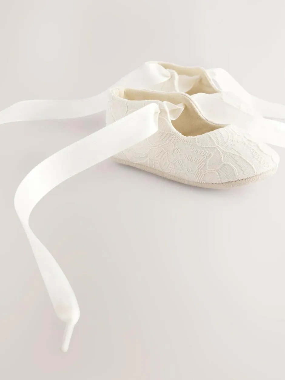 Next Cream Lace Baby Tie Front Occasion Shoes (0-24mths) Outlet