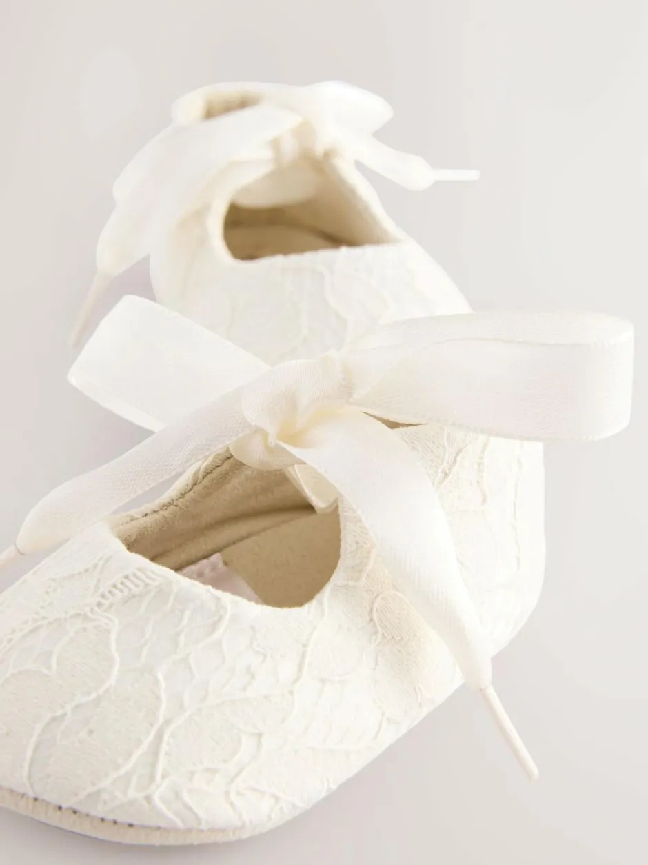 Next Cream Lace Baby Tie Front Occasion Shoes (0-24mths) Outlet