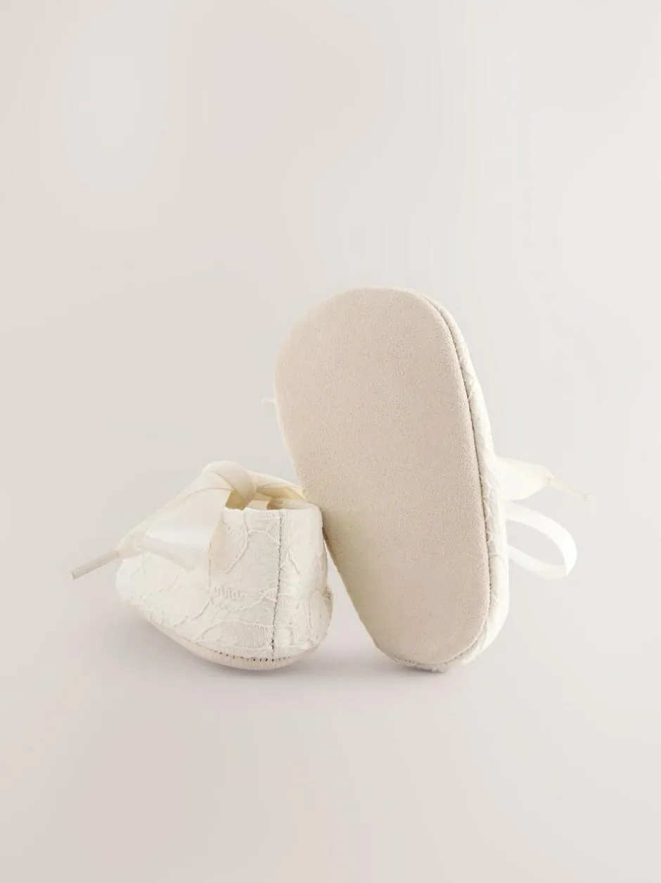 Next Cream Lace Baby Tie Front Occasion Shoes (0-24mths) Outlet